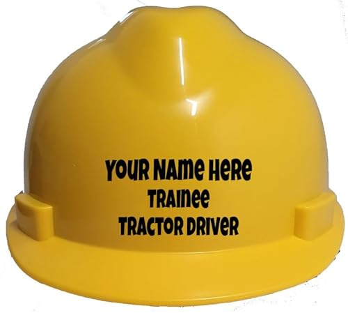 Children's Hard Hat Personalised Trainee Tractor Driver Kids, Toddler Safety Construction Helmet With Chin Strap One Size Easy Ratchet Handle Adjustment -Yellow
