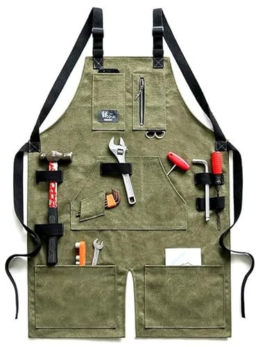 ArbeitsschüRze Holzarbeitsschürzen for Männer und Frauen, 16 Unzen, robuste Arbeitsschürze aus Segeltuch mit Taschen, überkreuzte Träger auf der Rückseite, verstellbare Werkzeugschürze bis zu XXL Werk