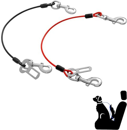 Taicols 2 Pièces 80 cm Ceinture de Sécurité pour Chien - Câble Résistant Acier Harnais Voiture Véhicule Laisse Câble