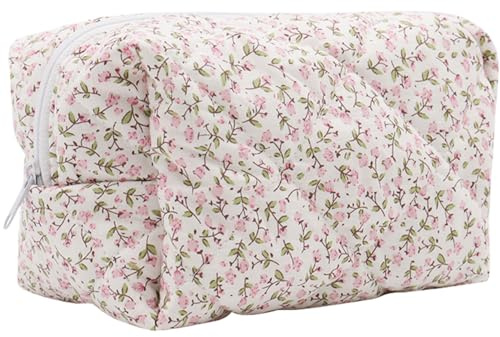 Makeupväska blommigt tryck 17,5 x 9,9 x 9,9 cm kosmetisk liten necessär väska med dragkedja bärbar sminkväska estetisk söt polyester bomull blomma sminkväska för kvinnor, sminkväska, stil 1, STANDARD