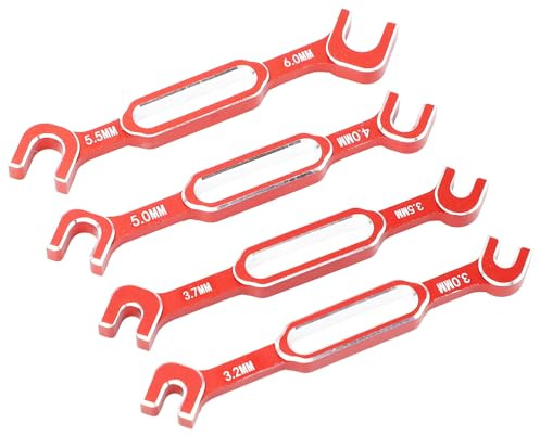 POENVFPO RC Car Wrench, 4PCS Aluminum Alloy RC Car Wrenches Turnbuckle Nut Ball Joint Remover Maintenance Spanner 3.06.0mm for Boat (Red