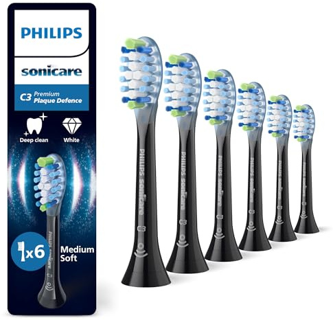 Philips Sonicare C3 Premium Plaque Defense, Original Ersatzbürstenköpfe, Schwarz, 6er-Pack, HX9046/88