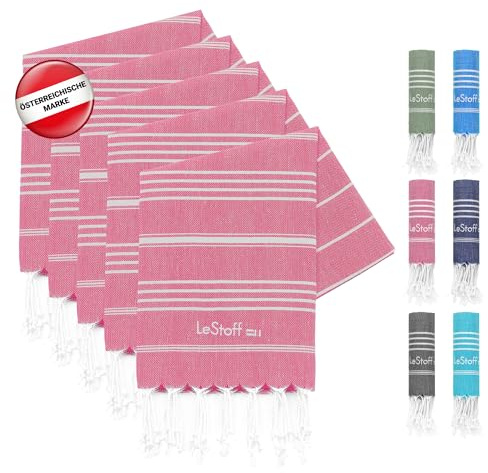 LeStoff 5er Hamamtuch-Set, 100% Bio-Baumwolle, 50x100 cm, Fuchsia | Für Bad, Gäste, Gesicht, Sport, Reise und Camping – vorgewaschen, nachhaltig, leicht, kompakt, saugstark und schnelltrocknend