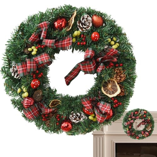 Ghirlanda di Natale – ghirlanda di Natale artificiale da 17,72 pollici | Ghirlande di Natale per la porta di casa | Decorazioni natalizie per esterni | per porta di Natale, Buon Natale