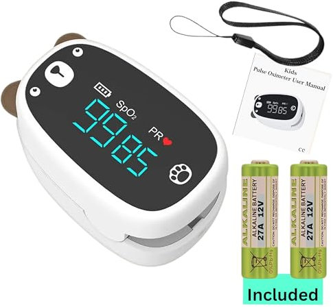 Infant Fingertip Pulse Oximeter with A27 Battery, Reliable Blood Oxygen Saturation Pediatric Digital Heart Rate Monitor, Portable User-Friendly (Pulse Oximeter and x2 Battery)