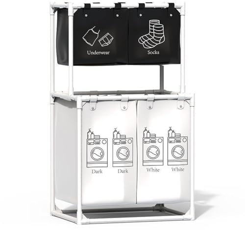 Warmiehomy 150L Wäschesortierer Wäschekorb 4 fächer wäschesammler waschesammelbox Waschkorb mit abnehmbaren, Wäschesortierer für Wäscheraum Schlafzimmer Badezimmer, 57x44x97cm