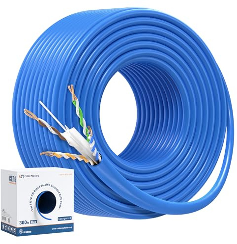 Cable Matters [UL Listed] 10Gbps CM Rated 24AWG Stranded Cat 6 Ethernet Cable - 300ft, Bare Copper, UTP, Cat6 Spool for Ethernet Patch Cable, Blue