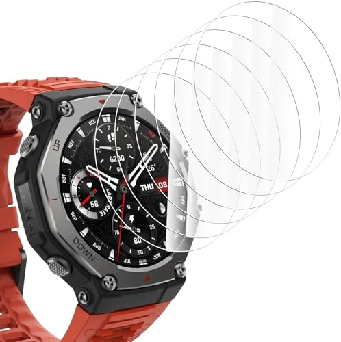 Bigqin 6 Pezzi Pellicola Compatibile con Amazfit T-Rex 3 pro/Amazfit T-Rex 3 Vetro Temperato,9H HD Anti Graffi Vetro Temperato Pellicola Protettiva,Anti graffio Pellicola Protettiva