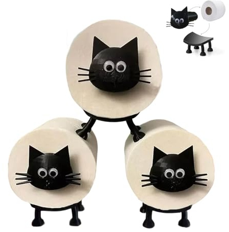 Artévita Katzen-Toilettenpapierhalter, 3D-Deko stehend, 3 Stück | Robuster 3D-gedruckter Katzenhalter, stehend ohne Bohren; für 38/42 mm Rollen, Bad, Gäste-WC und Deko.