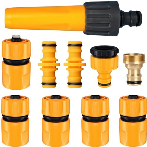 Garden Hose Kit: Quick-Connect and Water Stop Connectors, Universal Kitchen Faucet Adapter, 2-in-1 Threaded and Double Male Attachments with Nozzle