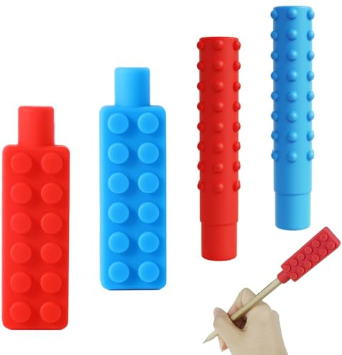 Kryzulax Juego de 4 lápices masticables para niños,Juguete para el Autismo,Cadena para Masticar Sensory Chew, Accesorio para lápiz, Duradero y Fuerte, Juguete masticable de Silicona para niños o