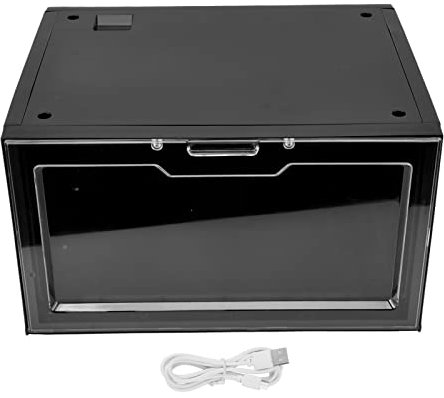 Skoboxar stapelbara, ledde skobox röststyrning transparent dörr stapel sneaker lagringsskärm för hemmaköpcentrum (svart)