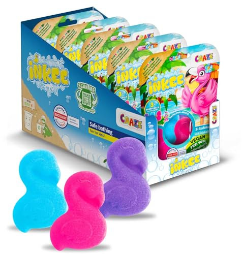 INKEE FLAMINGO Badebomben Kinder 15er Pack - 15x 15g Badekugeln - Spaßige Farben, Jojobaöl & Kaugummi-Aroma - Badespaß Kinder