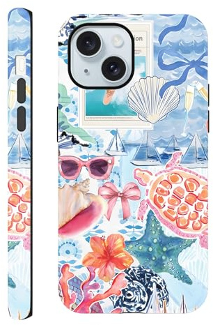 Yirlbey Fodral för iPhone 15 6,1 tum, Aesthetic Summer Collage Rosett Design Mönster Stötsäkert Silikonbaksida Skyddande Stötskydd Telefonfodral för Kvinnor Flickor för iPhone 15, Skal