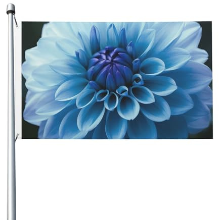 Drapeau de cour double face de 0,9 x 1,5 m pour extérieur/intérieur - Fleur de dahlia bleue - Bannières de bienvenue pour jardin, maison, vacances, décoration de la maison