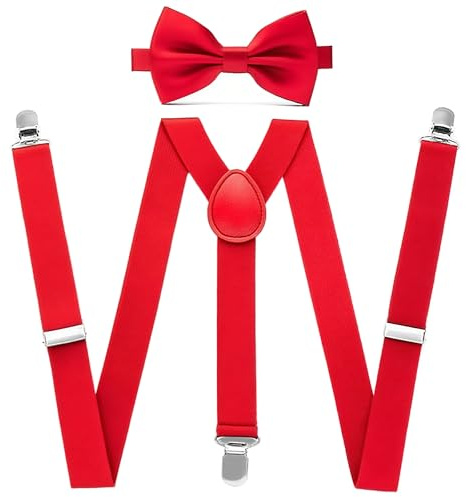 Gekamoyue Bretelle, 2.5cm Bretelle da Uomo a Forma di Y con Forte Clip con 3 Forte Clip, Comfort Regolabile, Tuta Pantaloni per Camicie, Feste, Affari (Rosso)