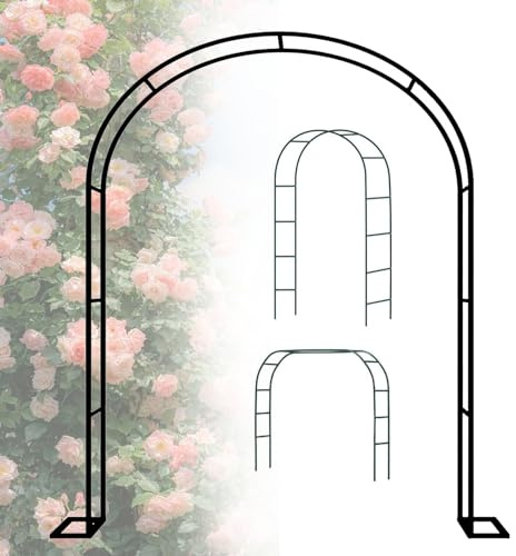 Arco de jardín de metal para plantas trepadoras, 1,4 x 2,3 m a 3 x 2,2 m, arco de rosas negras con base, ideal para decoración al aire libre, enrejado para vides y flores