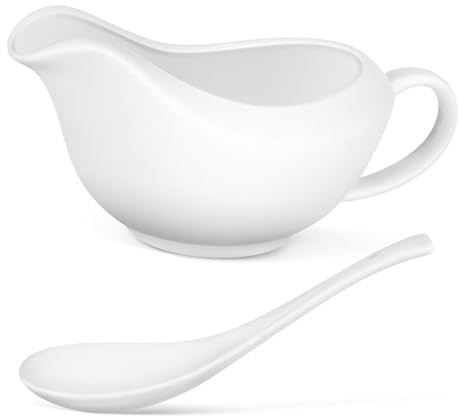 MUCKLILY Ceramic Gravy Boat with Ladle Steak Sauce Container and Dipping Sauce Bowl Elegant Serving Dish for Table Use for Western Cuisine