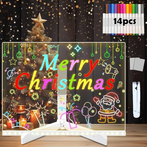 LED Drawing Board with 14-Colour Pen, Magic Board for Kids, Acrylic Dry-Erase Glowing memo Art Doodle Magic Board Light up, Suitable for Offices