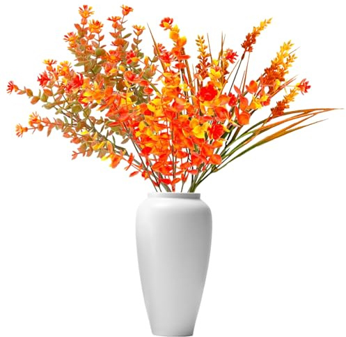 Mudoulu 6 buntar konstgjorda blommor dekoration, konstgjorda växter med eukalyptus krysantemum, kamelior och lavendel, realistiska konstgjorda blommor för inomhus, utomhus, bord, fönster, balkong