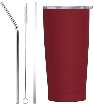 Vaso con estampado granate con tapa y popote, vasos aislados de acero inoxidable de 20 onzas, taza de café personalizada, botella de agua