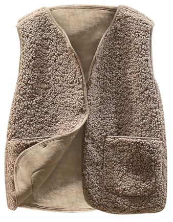 Générique Gilet Sans Manches Femme Polaire Doudoune Sans Manches Fourrure Veste Laine Couleur Unie Blouson Mode Bouton Matelassée Manteaux Sans Manches avec Poches Gilet Chaud Femme