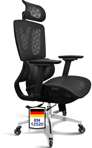 MELOKEA Bürostuhl Ergonomisch, Schreibtischstuhl 150 KG, Mesh-Sitzfläche | 4D-Armlehnen, Verstellbare Sitztiefe, 4-stufige Neigung, Gummirollen, Hoher Rücken, Große Menschen, Homeoffice & Gaming