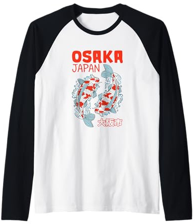 Japón Koi Fish Japonés Vintage Art Osaka Viajes Camiseta Manga Raglan