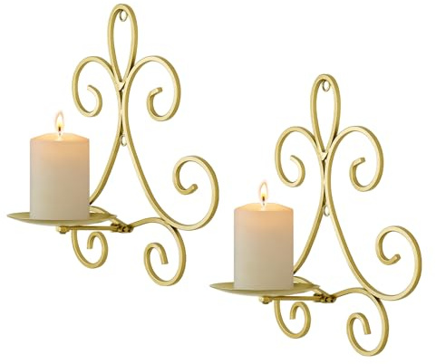 Wall Candle Sconces Set of 2, Triple Scroll Pattern Candle Sconces, Metal Wall Candle Holder for Home Decor, Living Room, Dining Room, Bedroom, Gold, Gifts for Men Women Mom or Dad