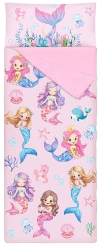 Schlafsack Kinder mit Kissen Abnehmbar Faltbare Kinderschlafsack 150×60cm | Leicht Warm Kinderschlafsack Doppelter Reißverschluss für Mädchen Jungen Faltbare Deckenschlafsack für Indoor Outdoor Camping