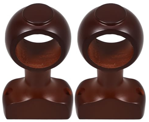VINTORKY Soportes de Cortina para Barra de Cortina 2piezas de Madera Marrón | Base Bracket Diseño de Cabeza Decorativa, Uso en Baño y Armario, Fácil Instalación y Diseño Versátil