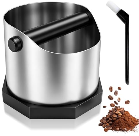 SPOKKI Recipiente para tamiz portafiltros, 750 ml, pequeño acero inoxidable, recipiente para café con barra de golpeo extraíble, accesorio Barista con cepillo de limpieza, base antideslizante que