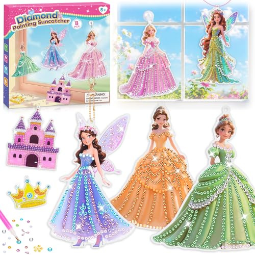 Diamond Art for Kids Age 5-12, Princess Crafts Kits Window Art Suncatchers | Gifts for 6 7 8 9 10 Year Olds Girls, Diamond Painting Art and Crafts for Kids Princess Kits, Birthday Presents Gem Art Toys