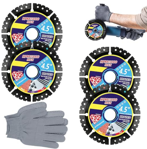4PCS Angle Grinder Discs Grinder Blades 115mm Diamond Cutting Disc Tile | Diamond Multi-Purpose Saw Blades with Gloves Angle Grinder Discs Porcelain Cutting Disc for Concrete Wood Steel PVC Marble