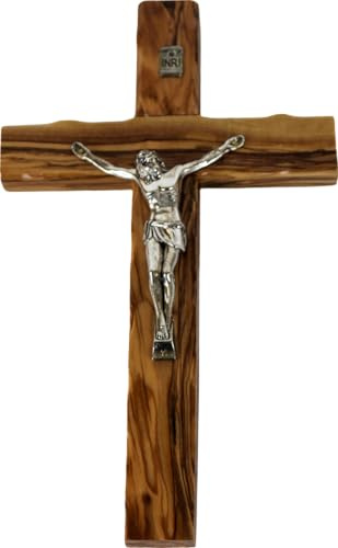 Holy Land Market Kreuz aus Olivenholz, 25,4 cm, handgeschnitzt, katholische Wanddekoration aus Bethlehem, Heimdekoration mit Zertifikat und Gebetskarte des Herrn, unterstützt Christen im Heiligen Land | Inklusive Urkunde und Gebetskarte des Vaters. Handgeschnitzt in Bethlehem. Zur Wanddekoration.