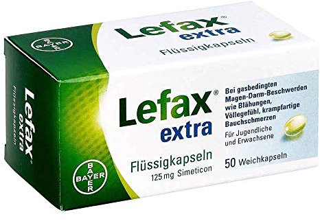 Lefax extra Flüssigkapseln bei mäßigen Blähungen, Druck- und Völlegefühl, gasbedingten Bauchschmerzen, leicht zu schlucken, 50 Stück