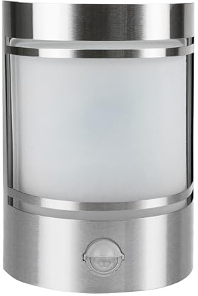 Grafner Design Edelstahl Wandlampe mit Bewegungsmelder und 1x E27 Fassung, IP44 Wand Außenleuchte, 180° Lichtschein, für außen und innen, Wandleuchte Lampen Außen Hoflampe PIR rund halbrund