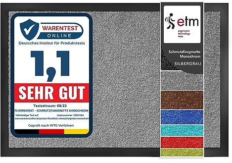 etm Dirt Trapper Door Mat Entrance Mat Monochrome (Grey, 90 x 120 cm) Indoor & Outdoor Doormat, Washable Front Door Mat Non-Slip Backing Super Absorbent Floor Mat Entrance Rug Barrier Mat