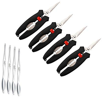 Seafood Scissors and Crab Crackers Set - 8 Piece Stainless Steel Lobster and Crab Leg Tools with Forks, Heavy Duty Shellfish Crackers for Kitchen and Dining