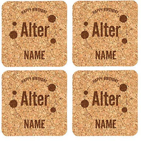 Herz & Heim® personalisierte Untersetzer 4er Set aus Kork mit Gratis Gravur zum Geburtstag