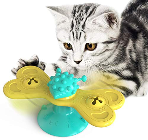 Moulin à vent pour chat - Jouet interactif en forme de papillon - Jouet pour animal domestique - Jouet de massage pour chat - Avec ventouse - Bleu