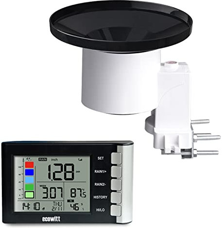 Ecowitt Drahtloser digitaler Regenmesser – Außenregenmonitor mit Innentemperatur und Luftfeuchtigkeit für Haus, Garten, Bauernhof, selbstentleerender Sammler, WH5360