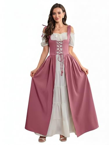 Aibaowedding - Vestido Renacentista, Medieval, Traje Medieval, para Mujer, B-rosa., L - XL