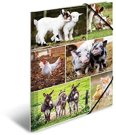HERMA Sammelmappe A4 Bauernhof, Kinder Eckspanner-Mappe aus Pappe mit Tier Motiv, Gummizug, Innenklappen und Innendruck für Jungen und Mädchen
