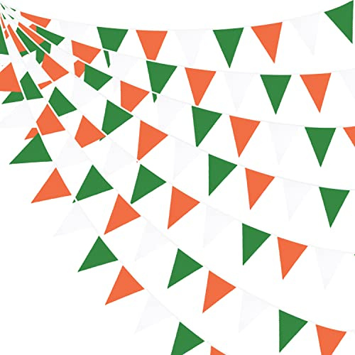 32Ft Grün Orange Weiß Wimpelkette Banner Party Dekoration Stoff Wimpel Dreieck Flagge Girlande für Hochzeit Geburtstag Babyparty Weihnachten St. Patrick's Day Irish Motto Festival Kinderzimmer Zuhause