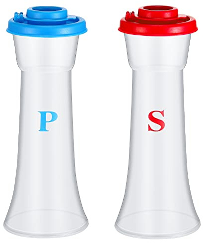 Set of 2 Plastic Salt and Pepper Shakers with Lids Large Salt Shaker Pepper Container Vintage Tall Hourglass Camping Picnic Outdoors Travel Spice Set for Home Picnic Kitchen(Classic,Blue Red)