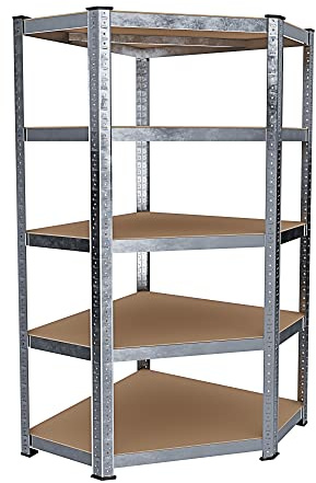 EGLEMTEK Scaffale Metallo E Legno MDF Ad Alta Portata Carico Pesante Fino a 875 kg 5 Ripiani Regolabili Garage Officina Cantina Capannone Magazzino Design Modulare 180 x 90 x 40 cm (1 Angolare)