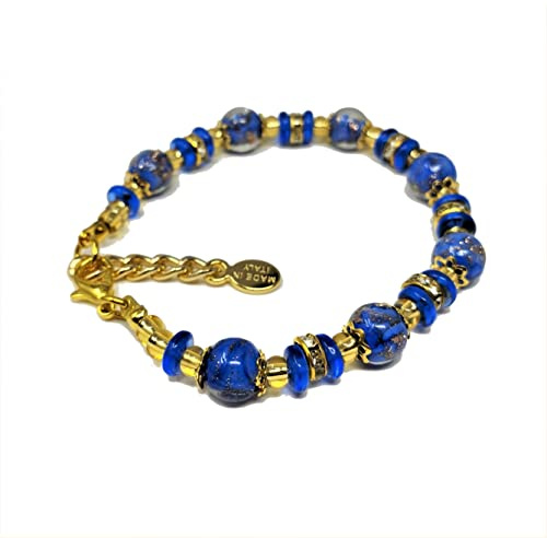 Sospiri Venezia Armband für Frauen mit 7 Murano-Glasperlen Durchmesser 8 mm Originalschmuck aus Murano-Glas Geschenkidee zertifiziert Made in Italy (Blau Slawisch Blau)