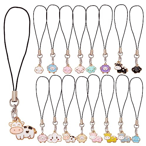 BEEFLYING 16 Piezas Abalorios de ovejas de Ganado para teléfono móvil, Abalorios Kawaii para teléfono móvil, Bonitos Colgantes Colgantes, decoración para Mochila, Cartera, Llavero, Accesorios