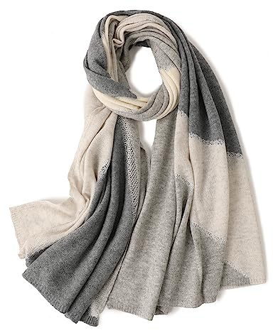 Prettystern 100% Kaschmir Stola Schal gestrickt mit Farbkontrast und schimmernder Fadern